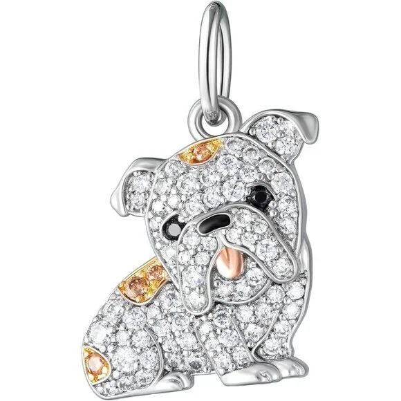 Sterling Gold Bulldog breed charm plated option cubic zirconia Necklace Jewelry - Picture 1 of 5